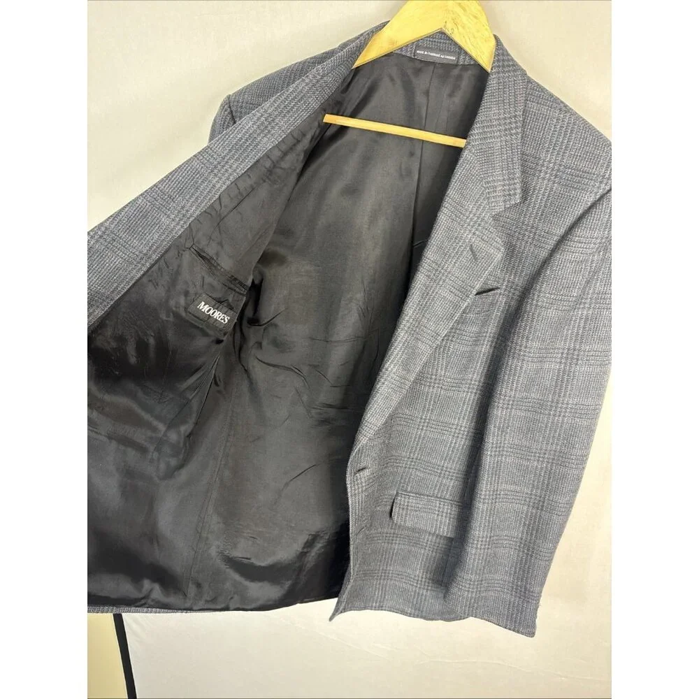 Alpaca Wool Blazer Men 40R Gray Plaid Sport Coat Single Breasted‎